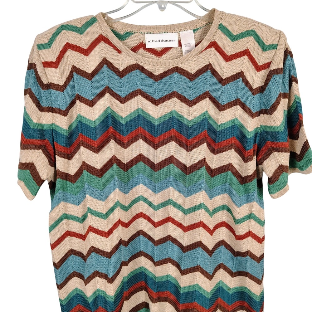 Alfred Dunner Womens SZ L Chevron Knit Top Multicolor Zigzag Retro Grannycore